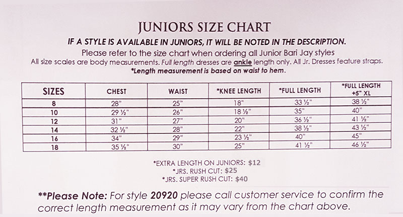 Junior Size Chart