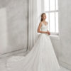 2S137 HELEC A-line beaded lace and tulle wedding dress with V-neckline and low back.