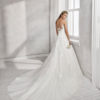 2S137 HELEC A-line beaded lace and tulle wedding dress with V-neckline and low back.