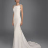 Mermaid-style crepe wedding dress with beaded lace back.