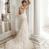 Mermaid-style beaded lace wedding dress with sweetheart neckline and tattoo-effect back, in nude and natural.