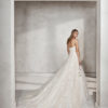 A-line beaded lace wedding dress with sweetheart neckline, in nude and natural.