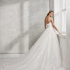 Princess-style beaded lace and tulle strapless wedding dress.