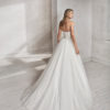 Princess-style beaded guipure lace and tulle strapless wedding dress.