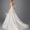 Classic-style mikado wedding dress with V-neckline and gathered side.