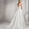 Classic-style mikado strapless wedding dress with beaded belt.