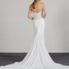 Marvellous mermaid dress with two-piece effect crafted from a crepe skirt with low waist and a lace and beaded bodice. A sexy and very feminine dress that enhances the sweetness of the neckline and the shoulders with a sensational sweetheart neckline.