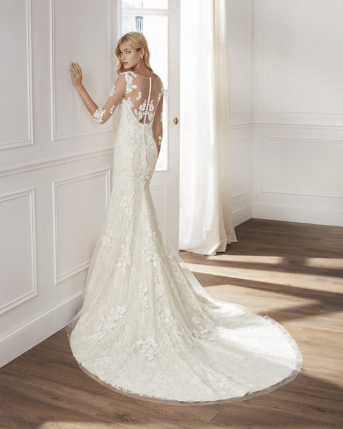 Bridal Gown - Lace capped shoulder with sheer lace sleeves