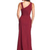 STYLE: 1905 Draped asymmetrical neckline stretch crepe gown with A-line skirt.