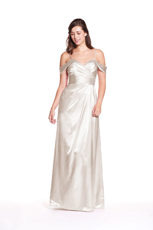 Bridesmaid dress Off the shoulder pleated sweetheart bodice with pleated skirt.