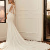 LARINE Mermaid-style wedding dress in stretch crepe with body-shaping lining, three-quarter sleeves, beading and lace back.