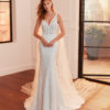 LAYLA Mermaid-style lace and tulle wedding dress with beading, draped tulle and low V-back.